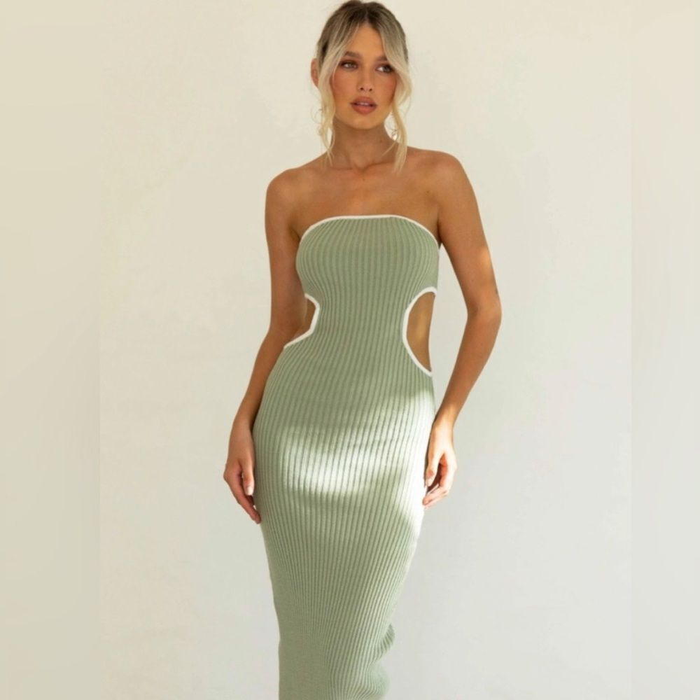 Peppermayo women’s S/M sunrise cove midi ribbed bodycon‎ cut out tube top dress